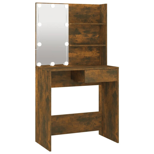 VidaXL (Brown oak) vidaXL Dressing Table with LED Vanity Table Makeup Vanity Desk Cosmetic Table 1