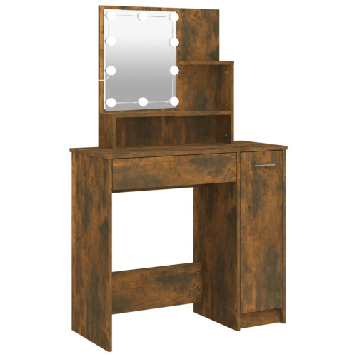 VidaXL (Smoked oak) vidaXL Dressing Table with LED Vanity Table Makeup Vanity Desk Cosmetic Table 1