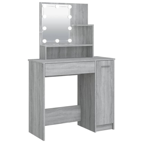 VidaXL (Grey sonoma) vidaXL Dressing Table with LED Vanity Table Makeup Vanity Desk Cosmetic Table 1