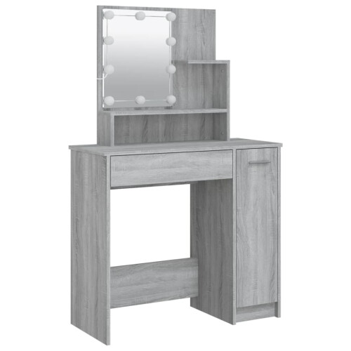 VidaXL (Grey sonoma) vidaXL Dressing Table with LED Vanity Table Makeup Vanity Desk Cosmetic Table 2