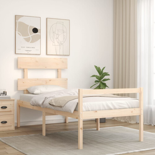 VidaXL (brown, 90 x 190 cm) vidaXL Bed Frame Bedroom Platform Bed Frame Bedstead with Headboard Solid Wood 2