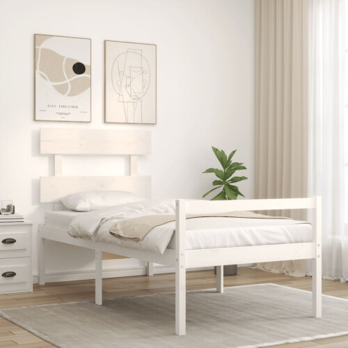 VidaXL (white, 90 x 190 cm) vidaXL Bed Frame Bedroom Platform Bed Frame Bedstead with Headboard Solid Wood 2