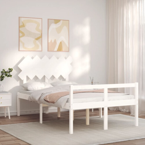 VidaXL (white, 135 x 190 cm) vidaXL Bed Frame with Headboard Home Bedstead Bed Base 160x200 cm Solid Wood 2