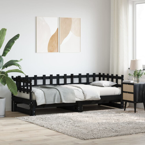 VidaXL (black, 80 x 200 cm) vidaXL Pull-out Day Bed Sofa Bed Guest Bed Frame Daybed Couch Solid Wood Pine 2