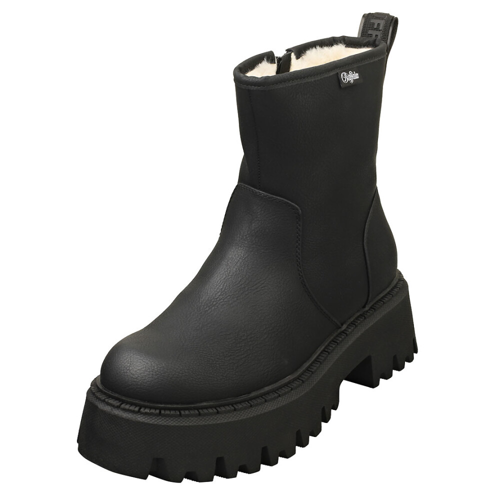 (7) Buffalo Aspen Zip War Vegan Womens Ankle Boots in Black