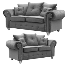 (3 + 2 Seater ) Zoey Grey Plush Velvet Corner Sofa, 3+2 Seater Set