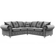 (5 Seater Corner) Zoey Grey Plush Velvet Corner Sofa, 3+2 Seater Set