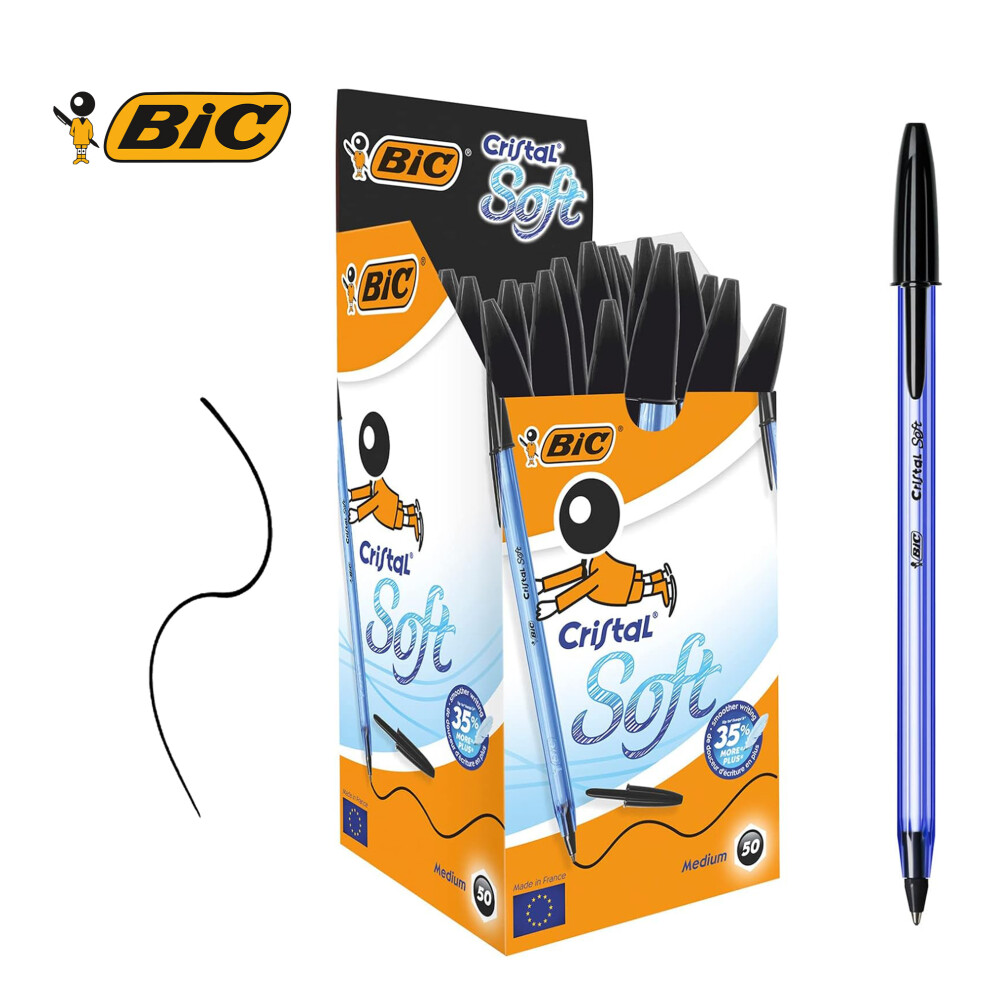 BIC Cristal Soft Ballpoint Pens Black Ink Bold Tip 50 Pack