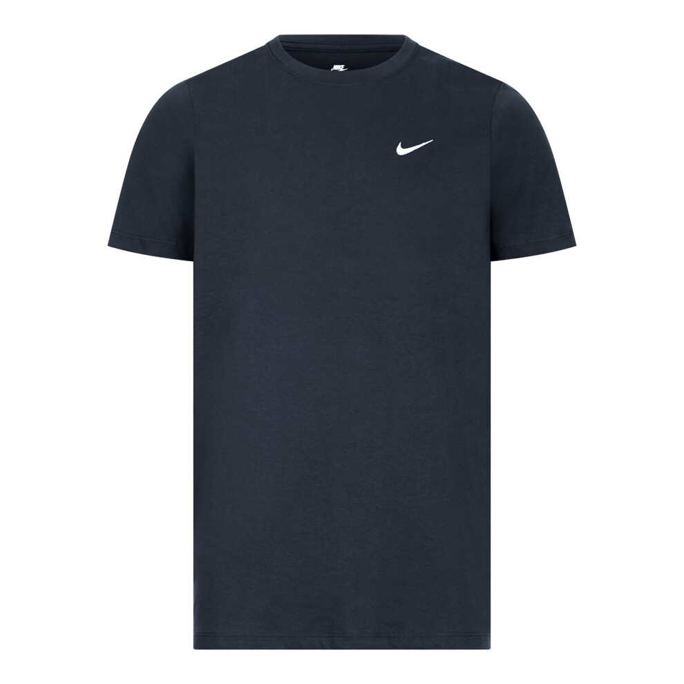 (Small) Nike Crew Neck T-Shirt Embroidered Swoosh Navy