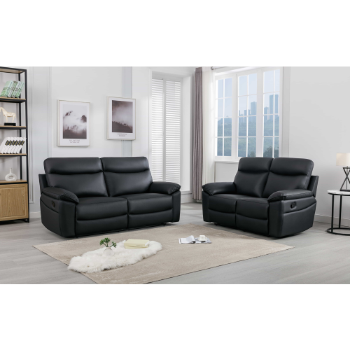 (Black) Austin Genuine Leather 3 + 2 Reclining Sofa Suite