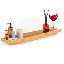 (Natural) Wooden Bath Caddy Tray Bridge - White Bath Caddy Bamboo Bathtub Tray Rack Tidy Bathroom Shelf Organizer Storage Bath Table