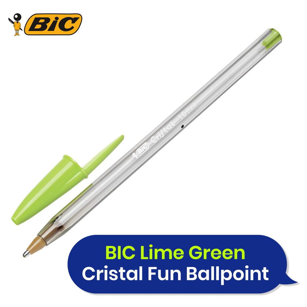 BIC Cristal Fun Ballpoint Pens Lime Green Ink Bold Tip 20 Pack