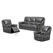 (Grey Faux Leather) Boston Grey Reclining 3 Piece Sofa Suite
