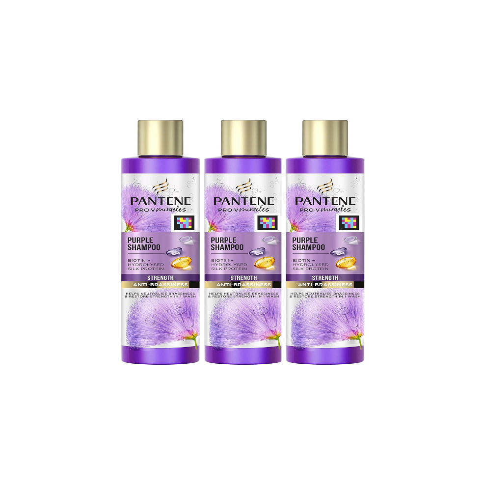 Pantene Pro-V Miracles Purple Anti Brassiness Strength Restoring Shampoo 3 x 225ml