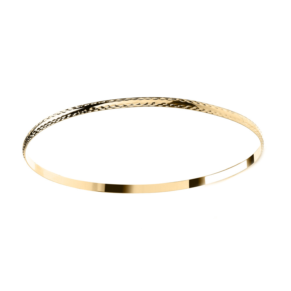 Jewelco London Ladies Solid 9ct Yellow Gold D-Shape Diamond-cut Edge Polished Channel 3mm Bangle Bracelet - JBG363