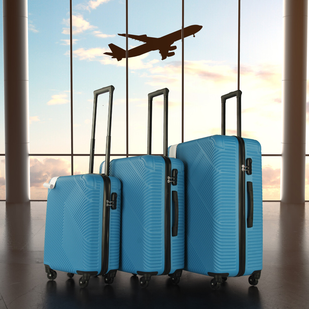 Neo (Electric ) 3 Piece Hard Shell Luggage Suitcase Set Abs Expandable Handle Lightweight Durable Trolley Travel With 360 Spinner Wheels Inbuilt L Blue