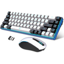(White Black) Wireless Gaming Keyboard and Mouse Combo, Ice Blue Backlight Rechargeable 2000mAh Battery, Mini Mechanical Feel Anti-Ghosting Keyboard + 6D 3200DPI