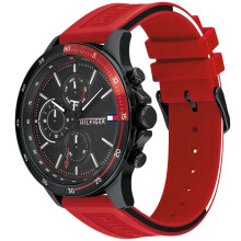 TOMMY HILFIGER 1791722 MEN'S WATCH RED STRAP BLACK DIAL BLACK CASE
