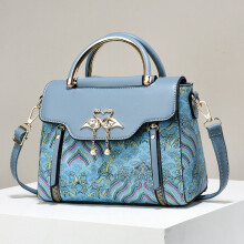 (Blue) Elegant Pu Material Color Block Tote Bag For Women With Soft Comfortable Feel