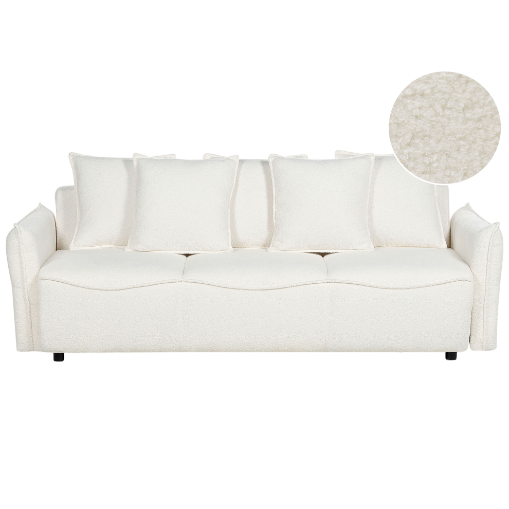 Sofa Bed KRAMA Boucle White with Storage 3 Seater