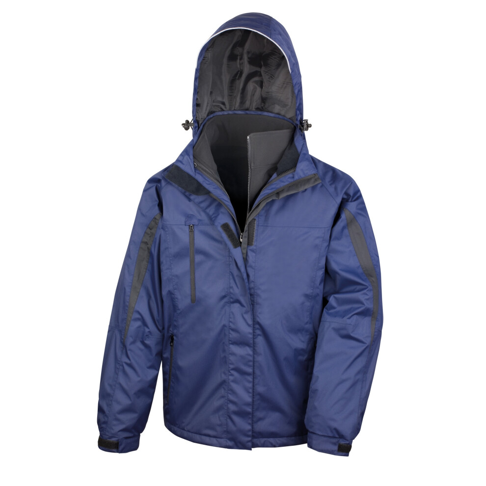(L, Navy / Black) Result Mens 3 In 1 Softshell Waterproof Journey Jacket With Hood