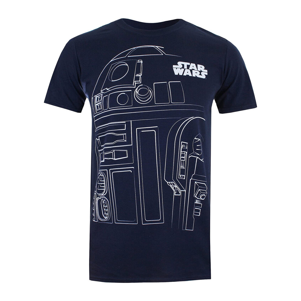 (12-13 Years, Navy) Star Wars Boys R2-D2 Outline T-Shirt