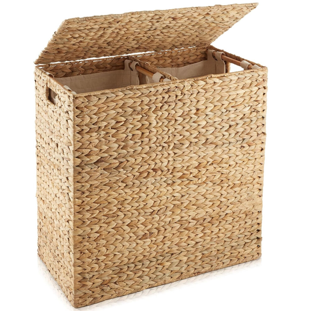 Gr8 Home Water Hyacinth Double Laundry Hamper Clothes Washing Basket With Lid
