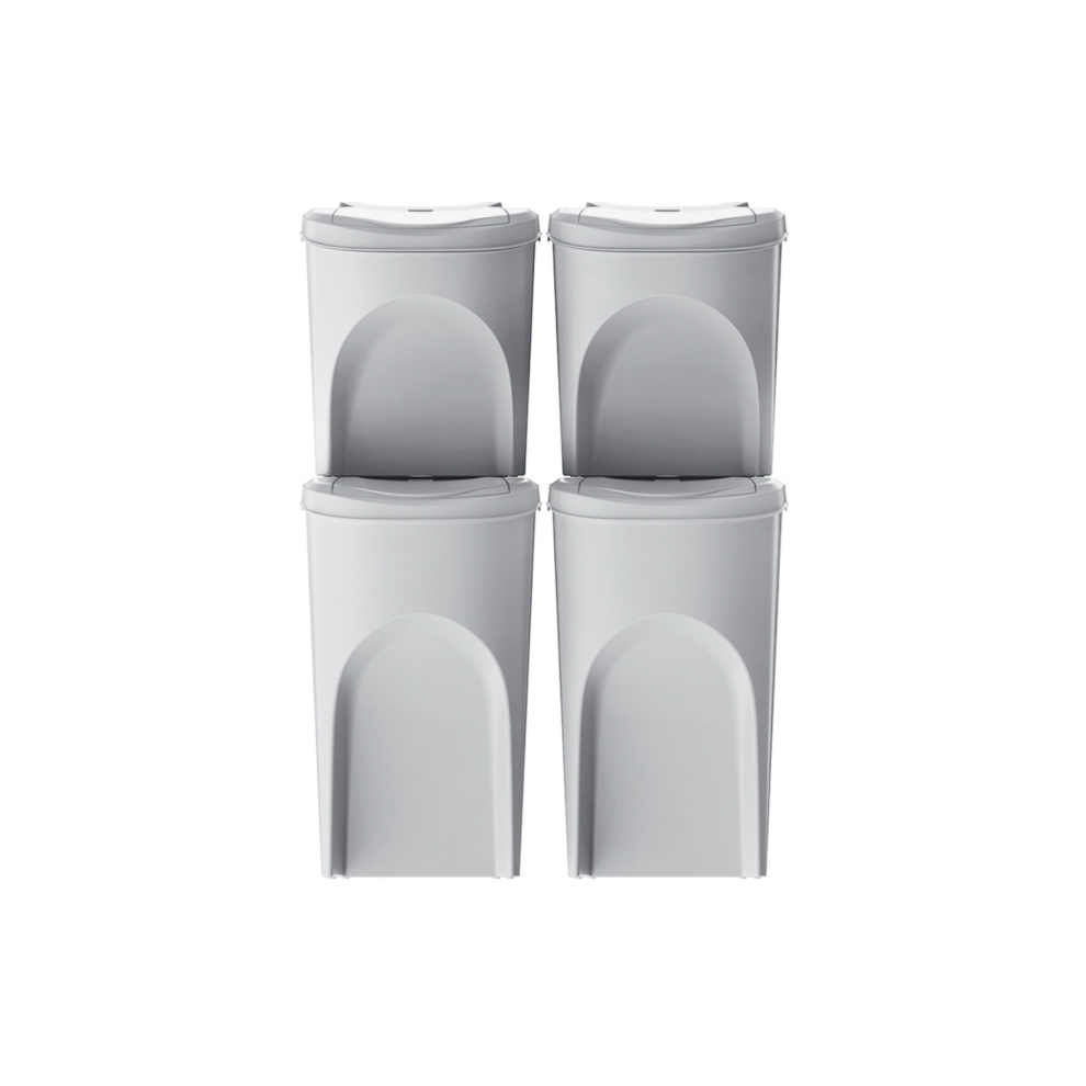 (2x 35L + 2x 25L) Recycling Bin Stackable Plastic Sorting Box White