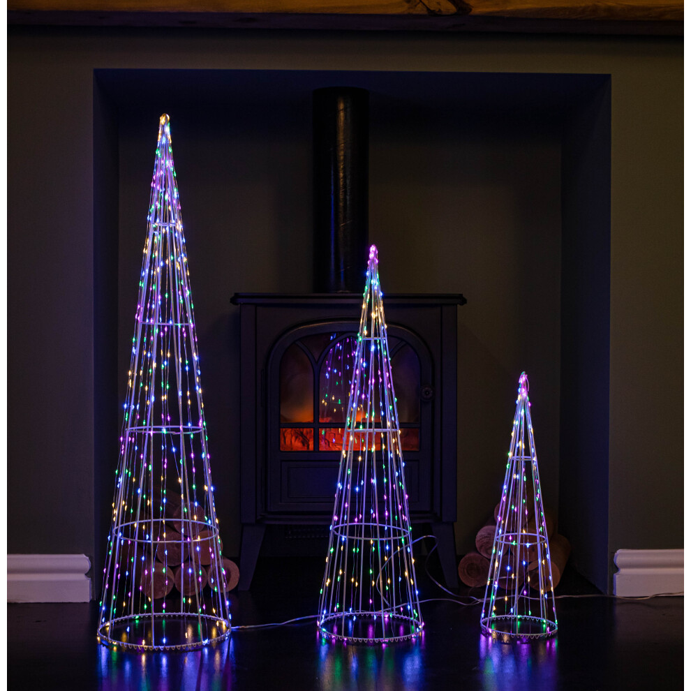 Samuel Alexander White Metal Multi Coloured Led Dewdrop Christmas Cone Tree 3 Pack - Image 6