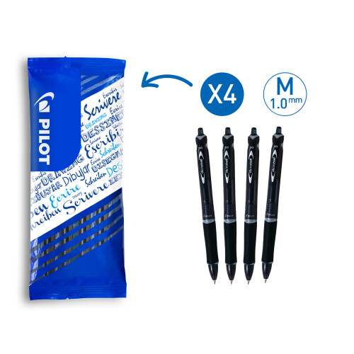 Pilot Pilot - Acroball Retractable Ballpoint Pen 1.0 - Medium - Black - Pack of 4