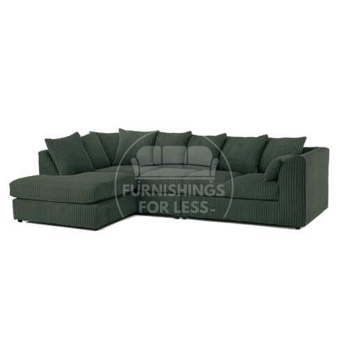(5 Seater Left Hand Facing, Green) Luxor Scatter Back Cord Corner Sofa Range