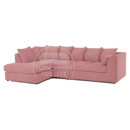 (5 Seater Left Hand Facing, Pink) Luxor Scatter Back Cord Corner Sofa Range