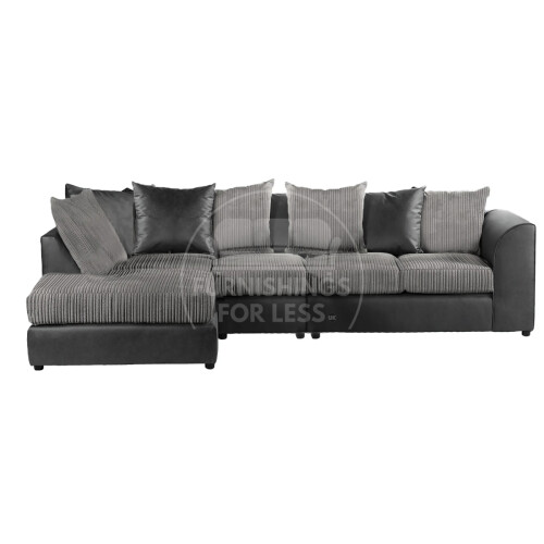 (5 Seater Left Hand Facing, Black & Grey) Luxor Scatter Back Cord Corner Sofa Range