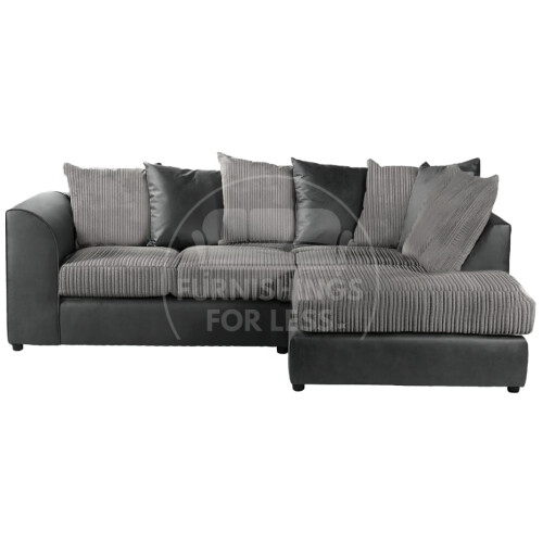 (4 Seater Right Hand Facing, Black & Grey) Luxor Scatter Back Cord Corner Sofa Range