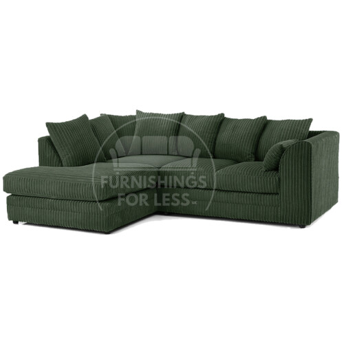 (4 Seater Left Hand Facing, Green) Luxor Scatter Back Cord Corner Sofa Range