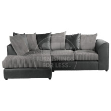 (4 Seater Left Hand Facing, Black & Grey) Luxor Scatter Back Cord Corner Sofa Range