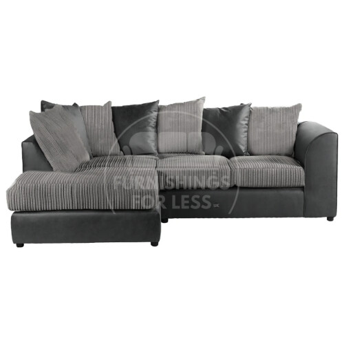 (4 Seater Left Hand Facing, Black & Grey) Luxor Scatter Back Cord Corner Sofa Range