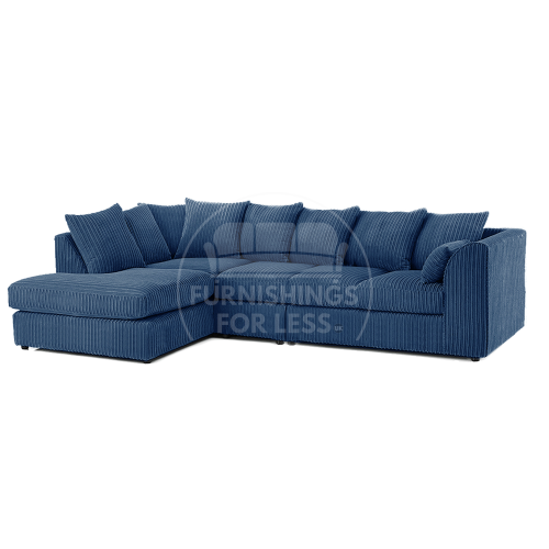 (5 Seater Left Hand Facing, Marine Blue) Luxor Scatter Back Cord Corner Sofa Range