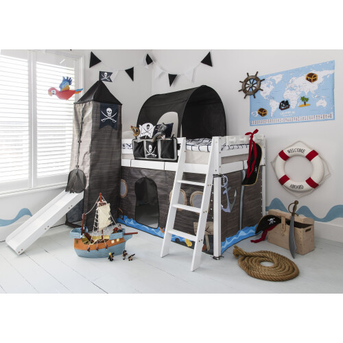 Noa and Nani Moro Midsleeper Bed with Slide & Pirate Hideaway Package in White 1