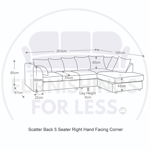 (5 Seater Right Hand Facing, Green) Luxor Scatter Back Cord Corner Sofa Range 2
