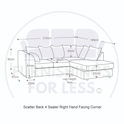(4 Seater Right Hand Facing, Pink) Luxor Scatter Back Cord Corner Sofa Range 2