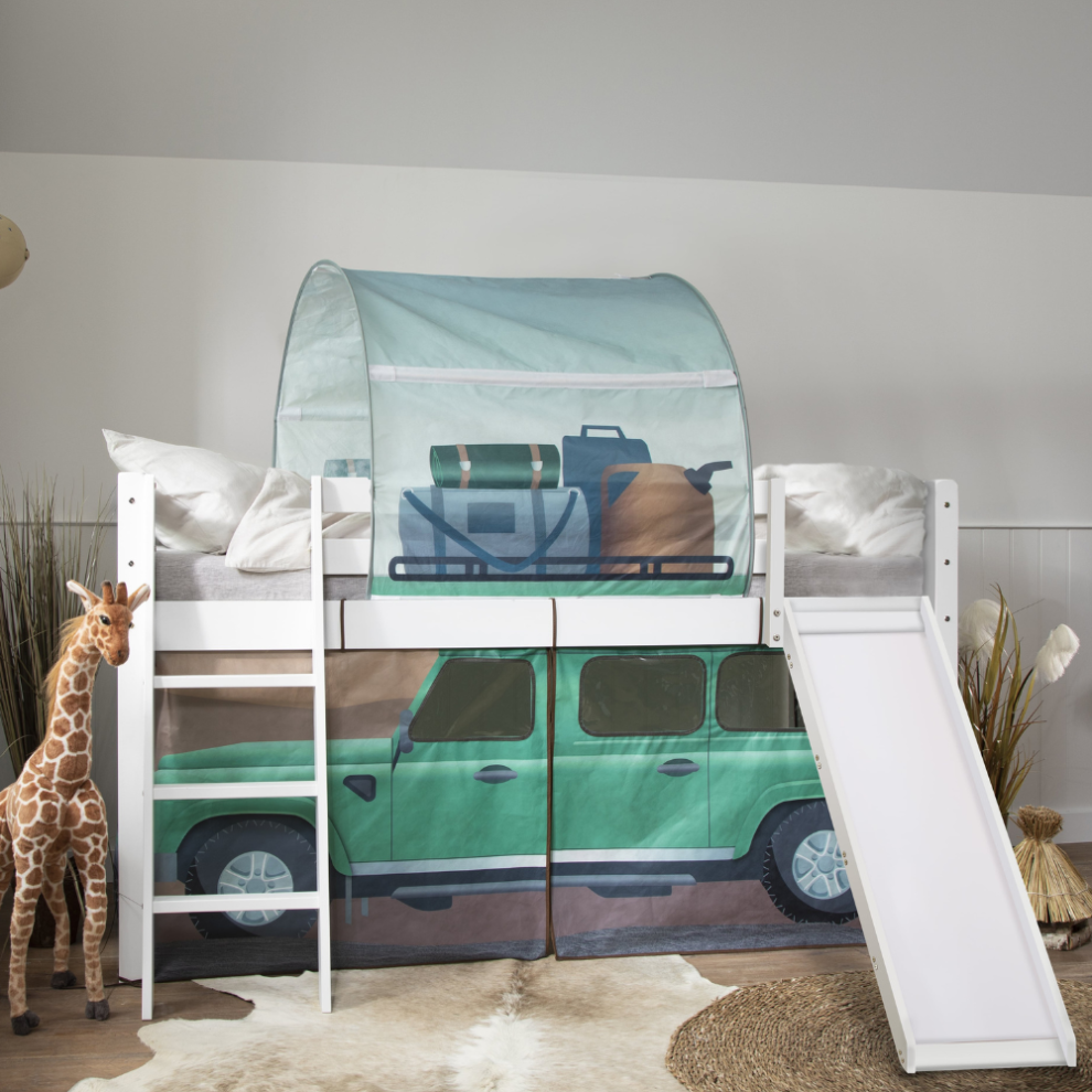 Moro Cabin Bed with Slide & Safari Overland Off Road Package in White