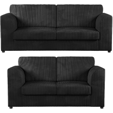 (Black, 3 & 2 Seater Set) Luxor Fullback Cord Sofa Set Range