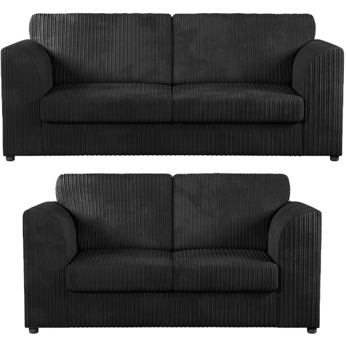 (Black, 3 & 2 Seater Set) Luxor Fullback Cord Sofa Set Range