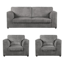 (Grey, 3 Seater + 2 x Armchairs) Luxor Fullback Cord Sofa Set Range