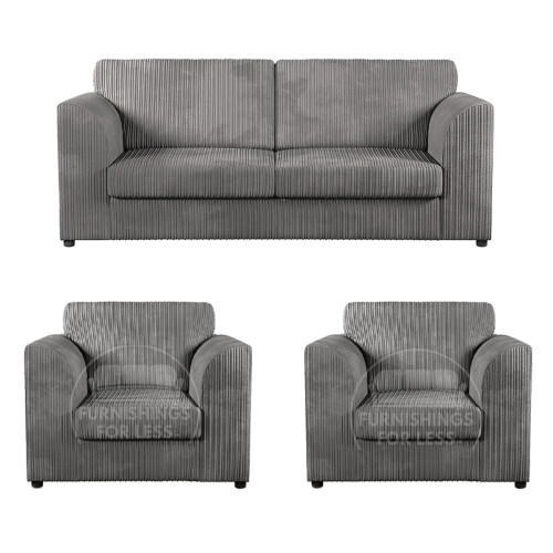 (Grey, 3 Seater + 2 x Armchairs) Luxor Fullback Cord Sofa Set Range