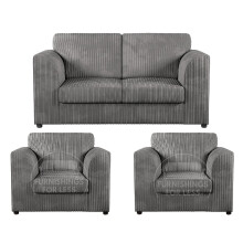 (Grey, 2 Seater + 2 x Armchairs) Luxor Fullback Cord Sofa Set Range