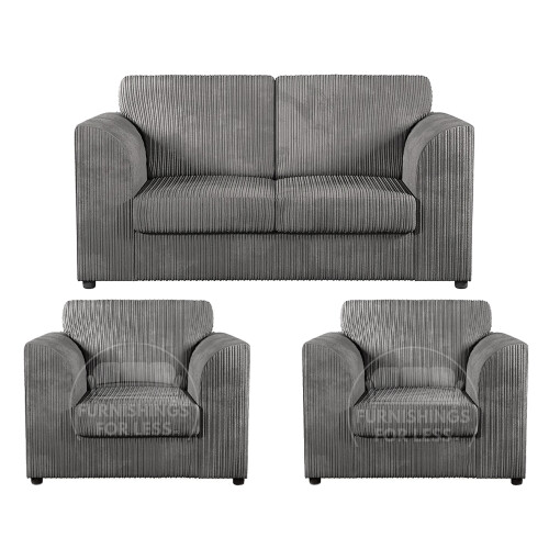 (Grey, 2 Seater + 2 x Armchairs) Luxor Fullback Cord Sofa Set Range
