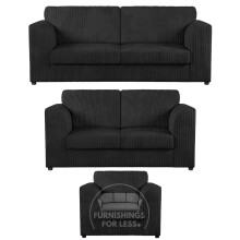 (Black, 3 & 2 Seater + Armchair) Luxor Fullback Cord Sofa Set Range