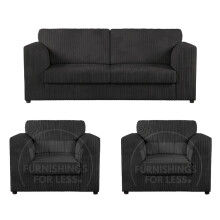 (Black, 3 Seater + 2 x Armchairs) Luxor Fullback Cord Sofa Set Range